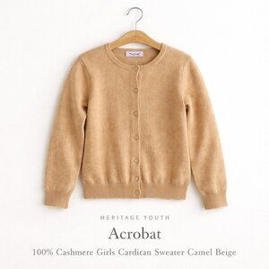 Acrobat 100% Cashmere Girls Cardigan Sweater Camel Beige Button Front M